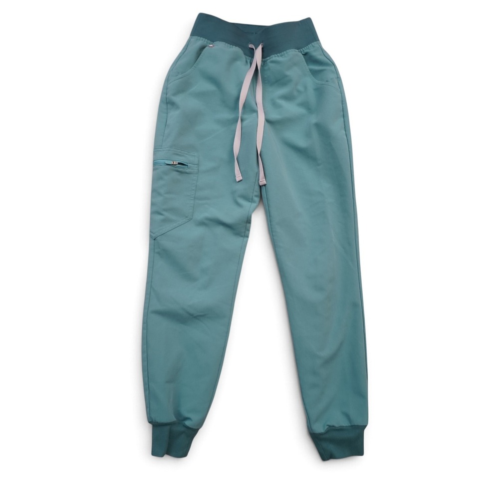 Figs Zamora Jogger Scrub Pants Women XS Teal Good Drawstring Cargo Pockets